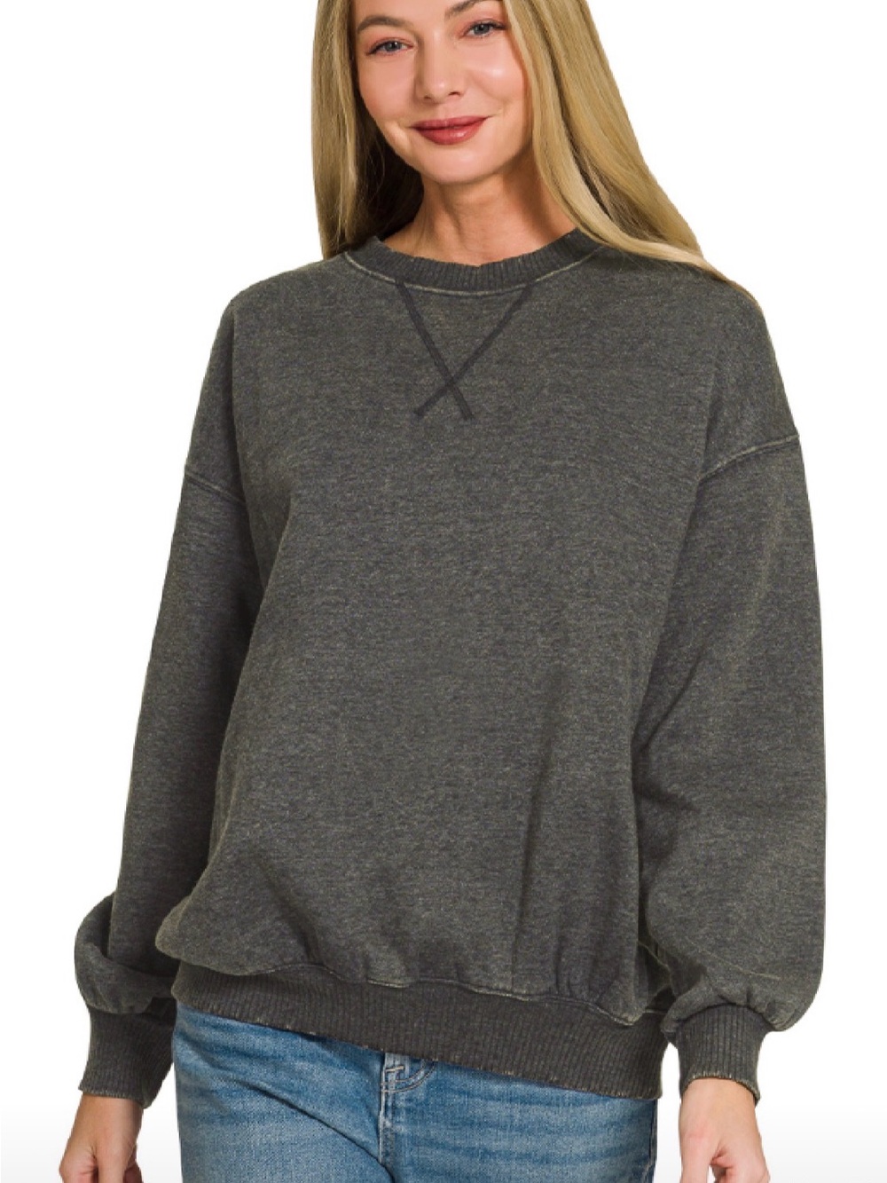 Zenana Outfitters Charcoal Gray Crewneck Sweatshirt